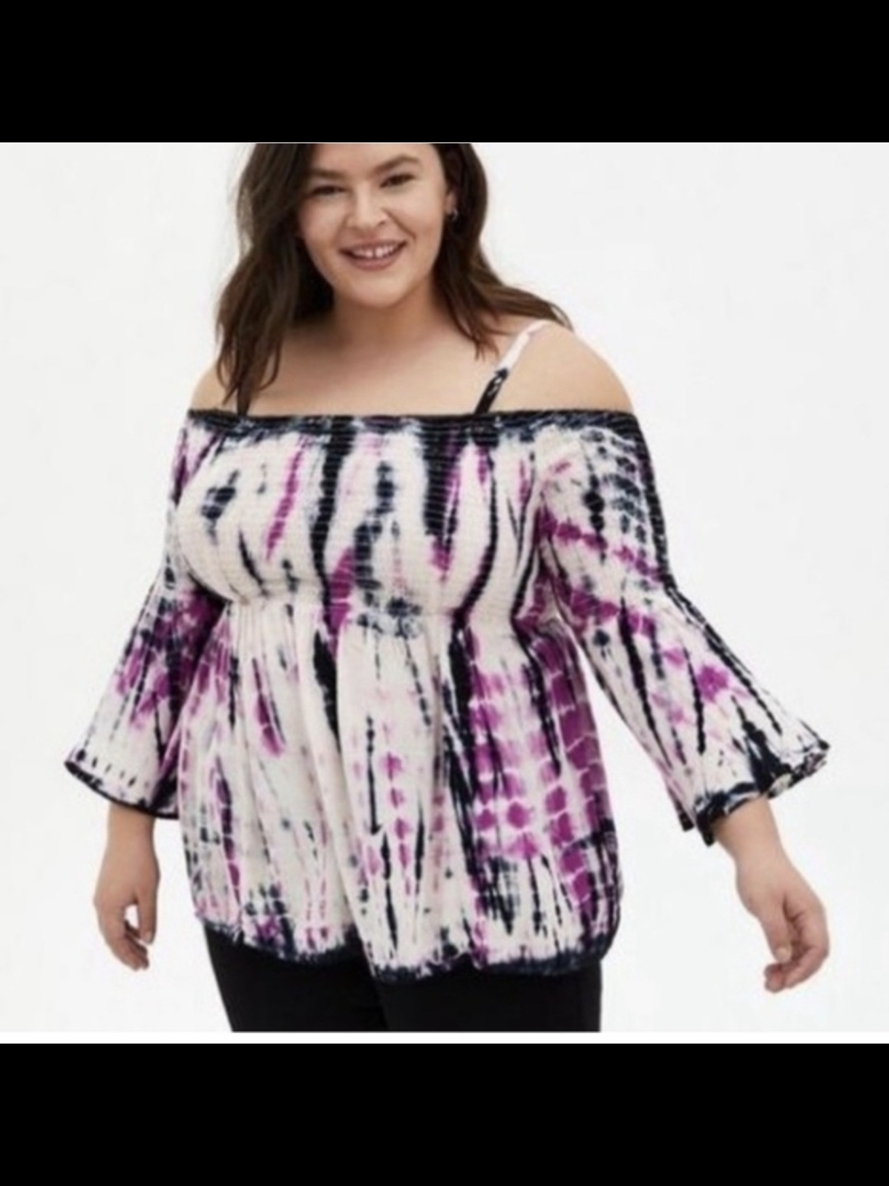 Torrid Off-Shoulder Tie-Dye Plus-Size Top in White and Purple 2x
